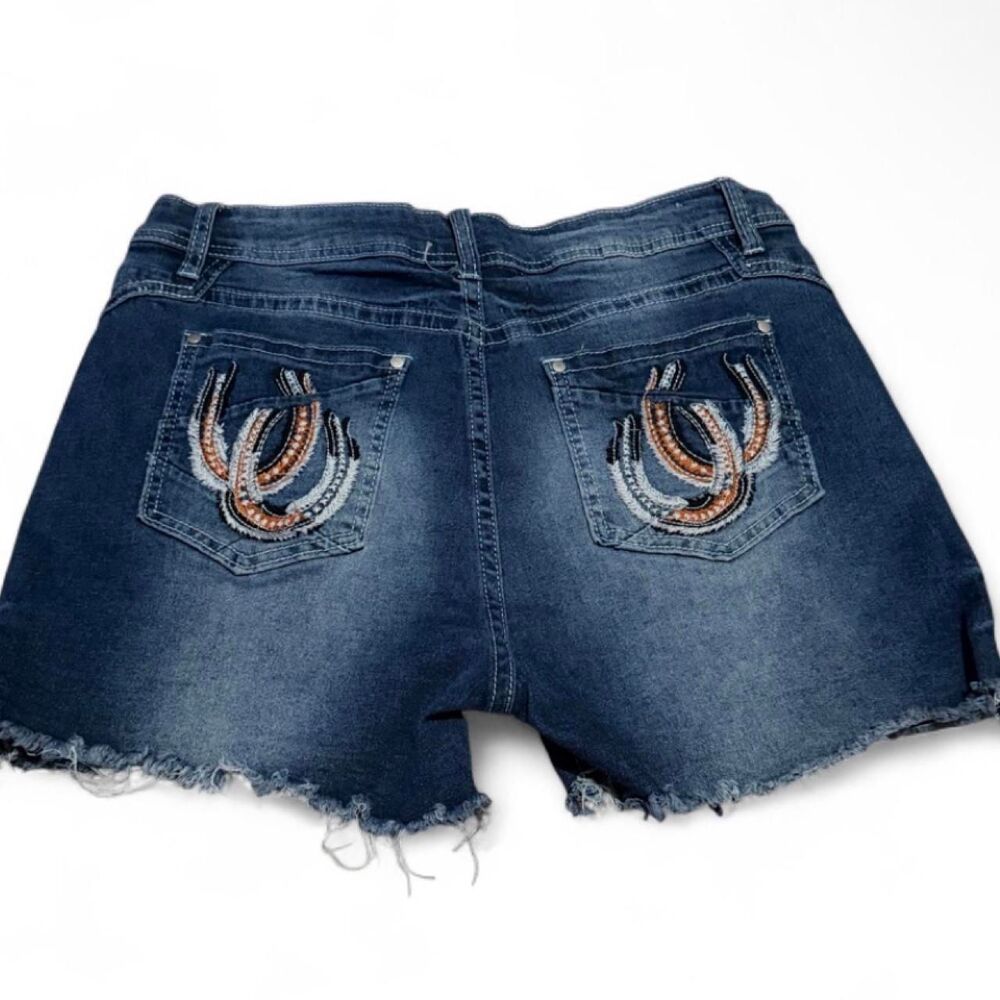 Dark Wash Distressed Western Denim Jean Shorts